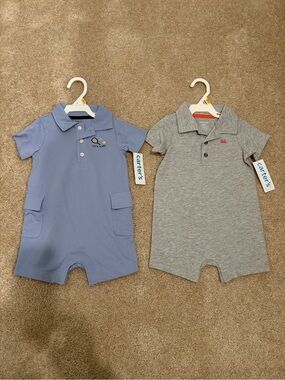 Carter's Light Blue Polo Romper with Embroidered Play Motif